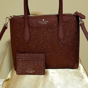 Kate Spade Cherrywood Tinsel Glitter Crossbody & Glitter Cardholder